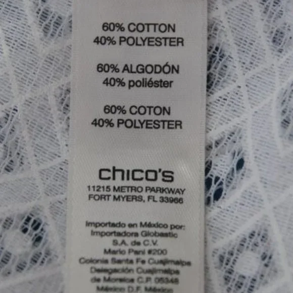 Chicos White Lace Tunic Top Size 2 L Cotton Blend Length 29" Excellent Condition - Picture 8 of 10